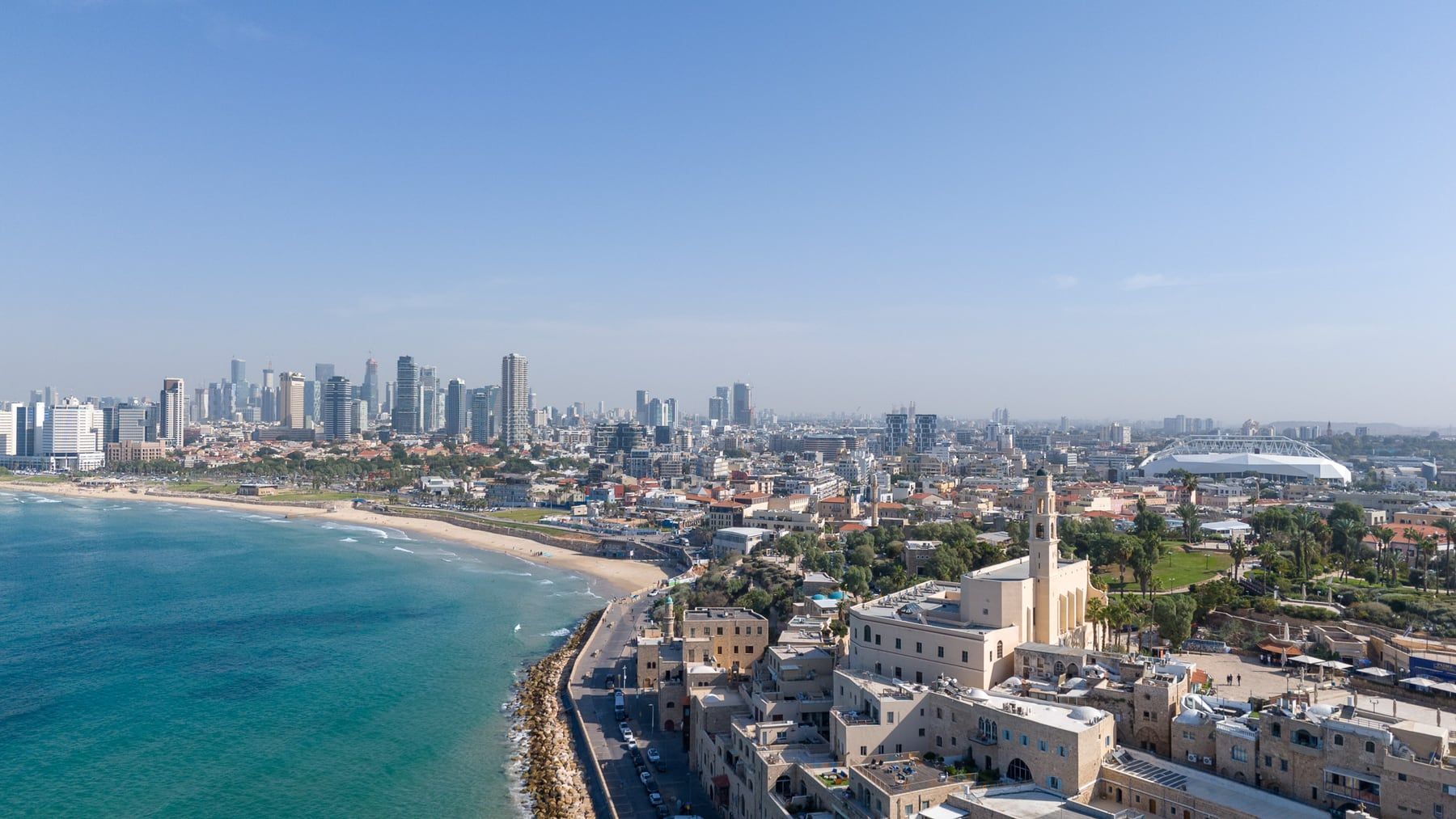 The Tel Aviv shoreline and skyline seen from Jaffa.